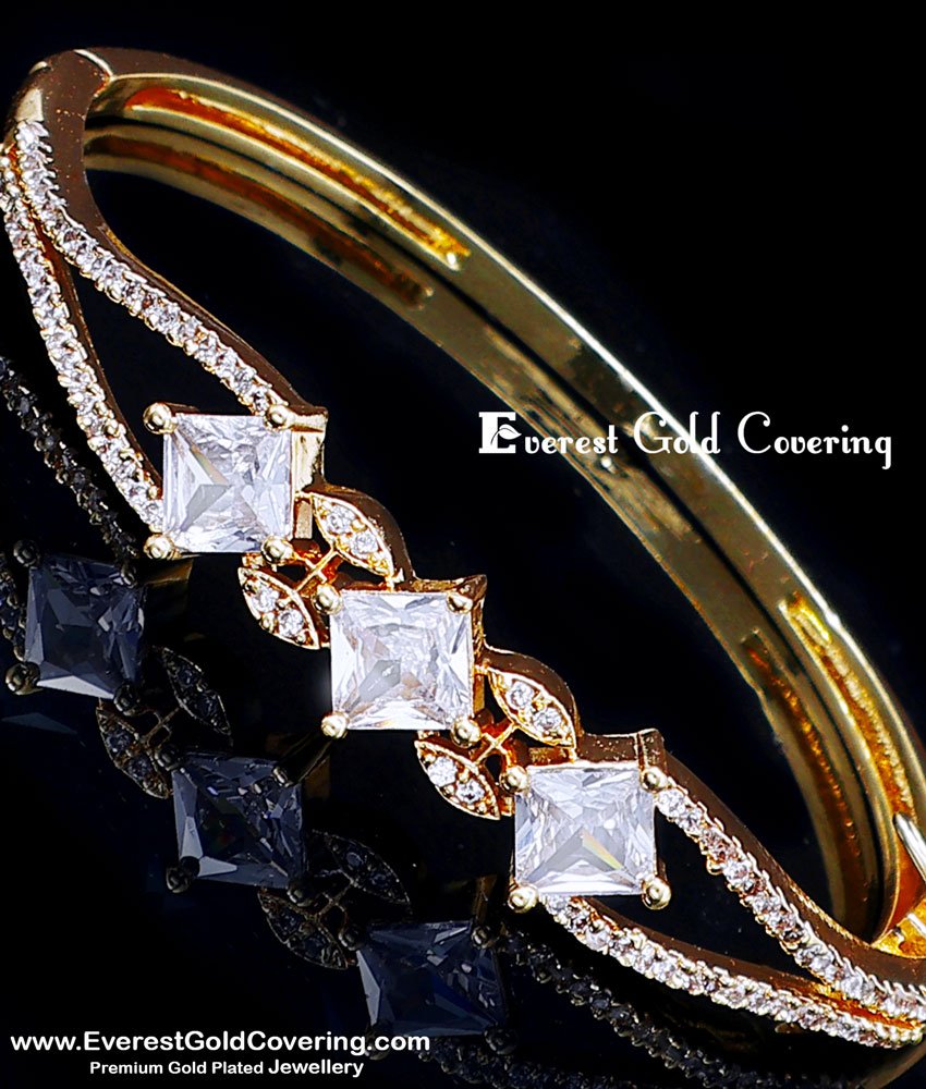 Real Gold Look White Stone Imitation Kada Bracelet Design white atone bangle bracelet design