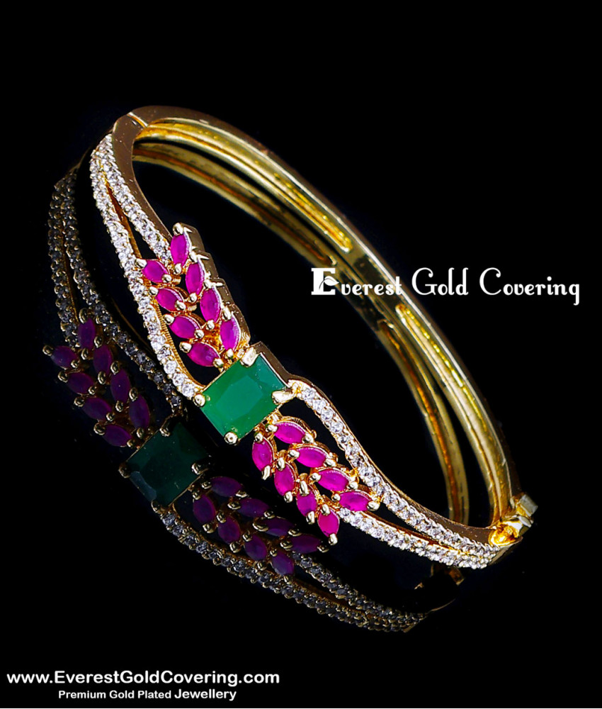 Beautiful Party Wear Leaf Design Stone Kada Bracelet gold plated stone kappu design