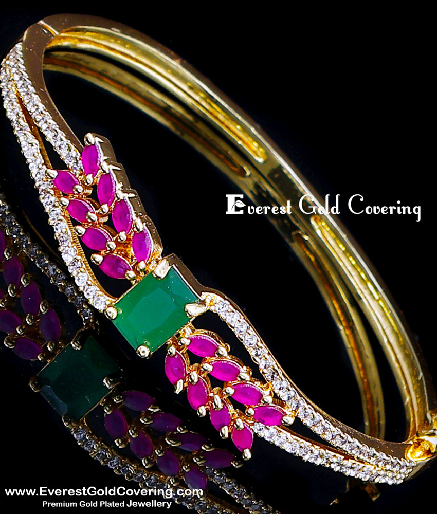 Beautiful Party Wear Leaf Design Stone Kada Bracelet gold plated stone kappu design