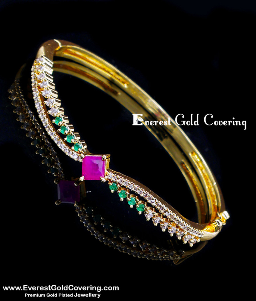 One Gram Gold Plated Multi Stone Bangles Type Bracelet daily wear single gold kada design for ladies