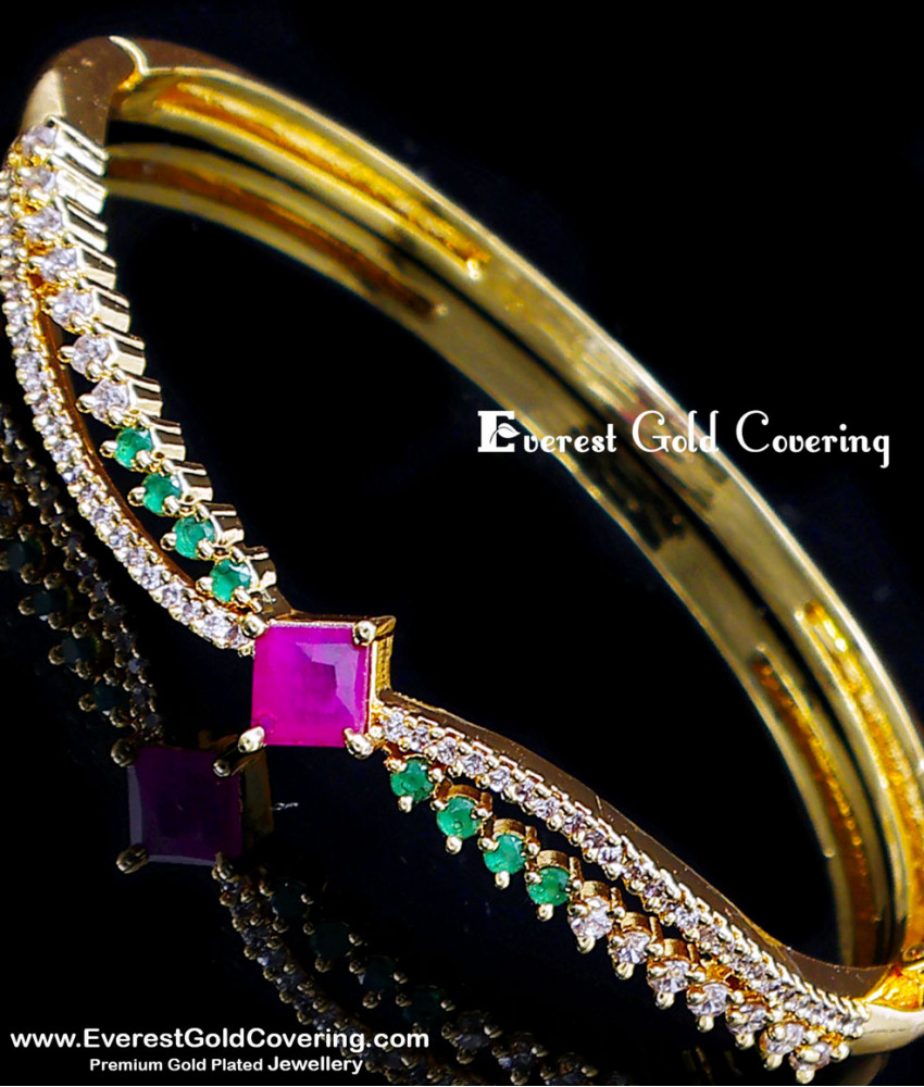 One Gram Gold Plated Multi Stone Bangles Type Bracelet daily wear single gold kada design for ladies