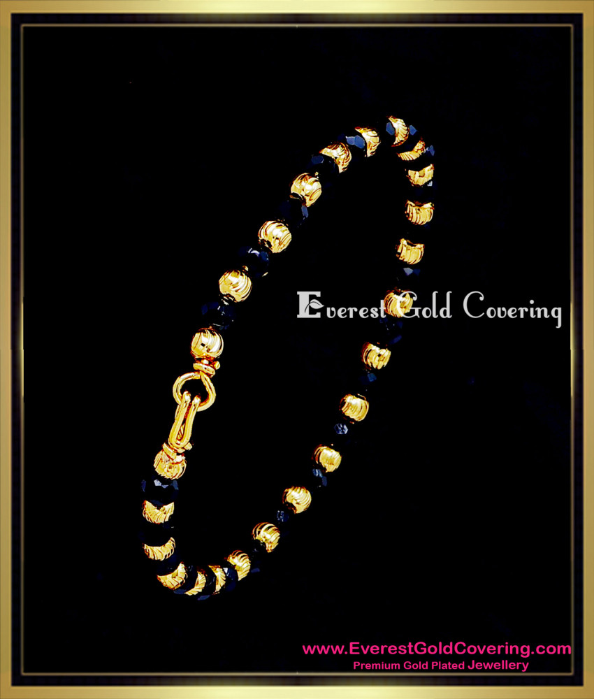 Trendy Black Crystal and Gold Beads Bangles Type Bracelet black crystal bracelet for women