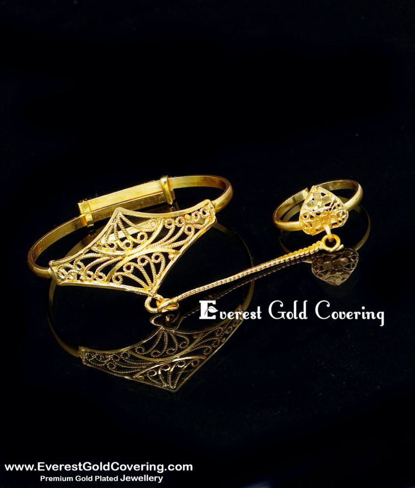 Elegant Gold Plated Kids Bracelet with Ring Attached Set Kids bracelet with ring attached gold for baby