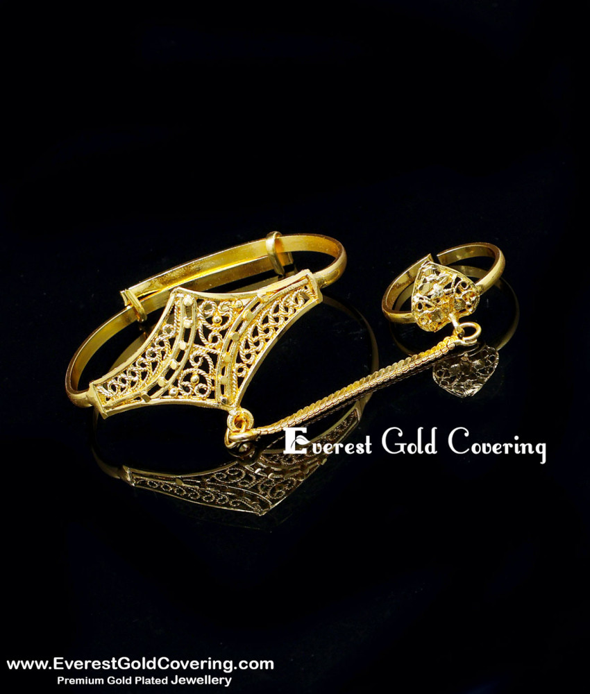 Beautiful Adjustable Baby Bracelet with Ring Gold Design fancy baby bracelet with attached ring