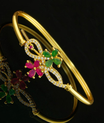 BCT126 - 2.6 size One Gram Gold Stylish Ad Stone Flower Design Open Kappu Type Bracelet for Girls