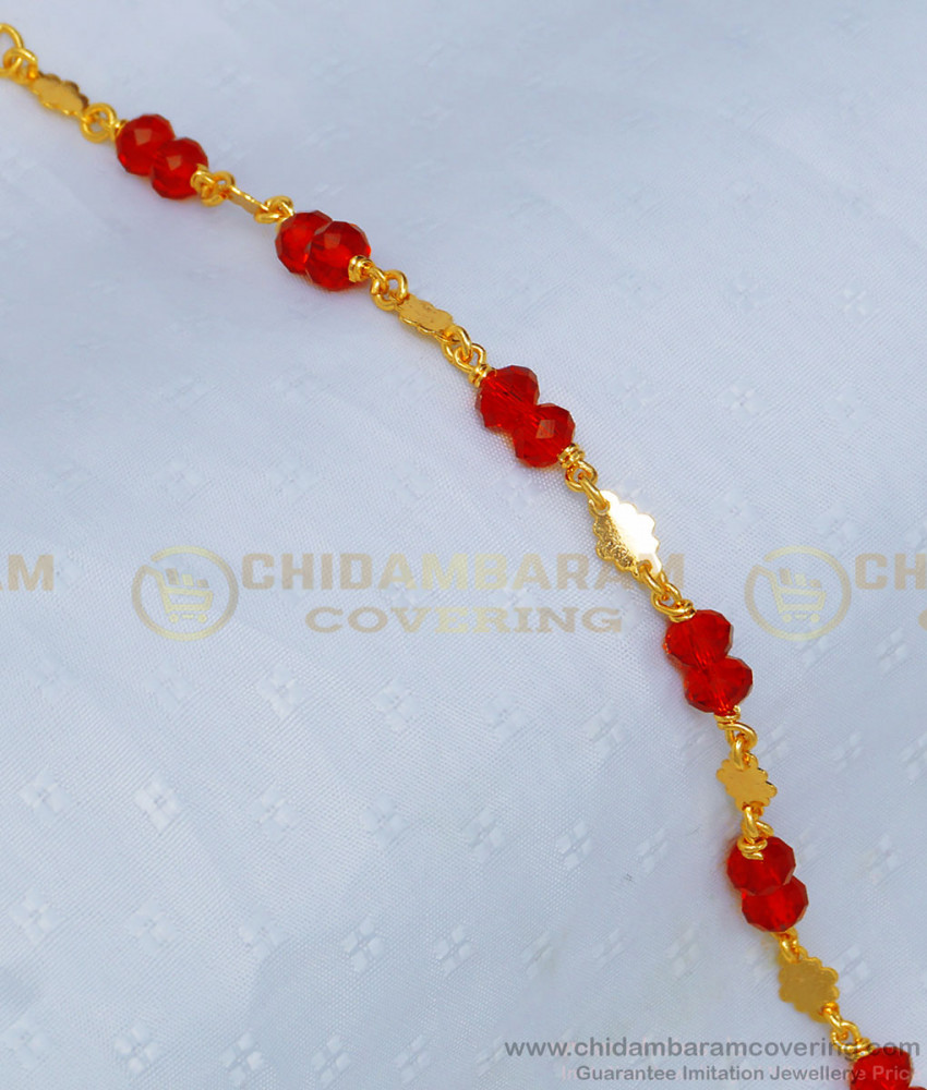 BCT223 - Beautiful Gold Plated Light Weight Red Crystal Hand Bracelet for Teenage Girls karugamani bracelet-gold-bracelet-design-hand-chain-for-girls-one-gram-gold-bracelet-covering-bracelet-gold-covering-bracelet-stone-bracelet-girls-bracelet,women bracelet