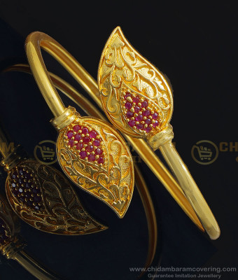 BCT230 - 2.8 Size Trendy Ruby Stone Leaf Design Gold Kappu Bangles Online 