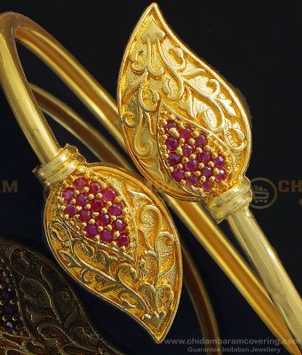BCT230 - 2.8 Size Trendy Ruby Stone Leaf Design Gold Kappu Bangles Online 