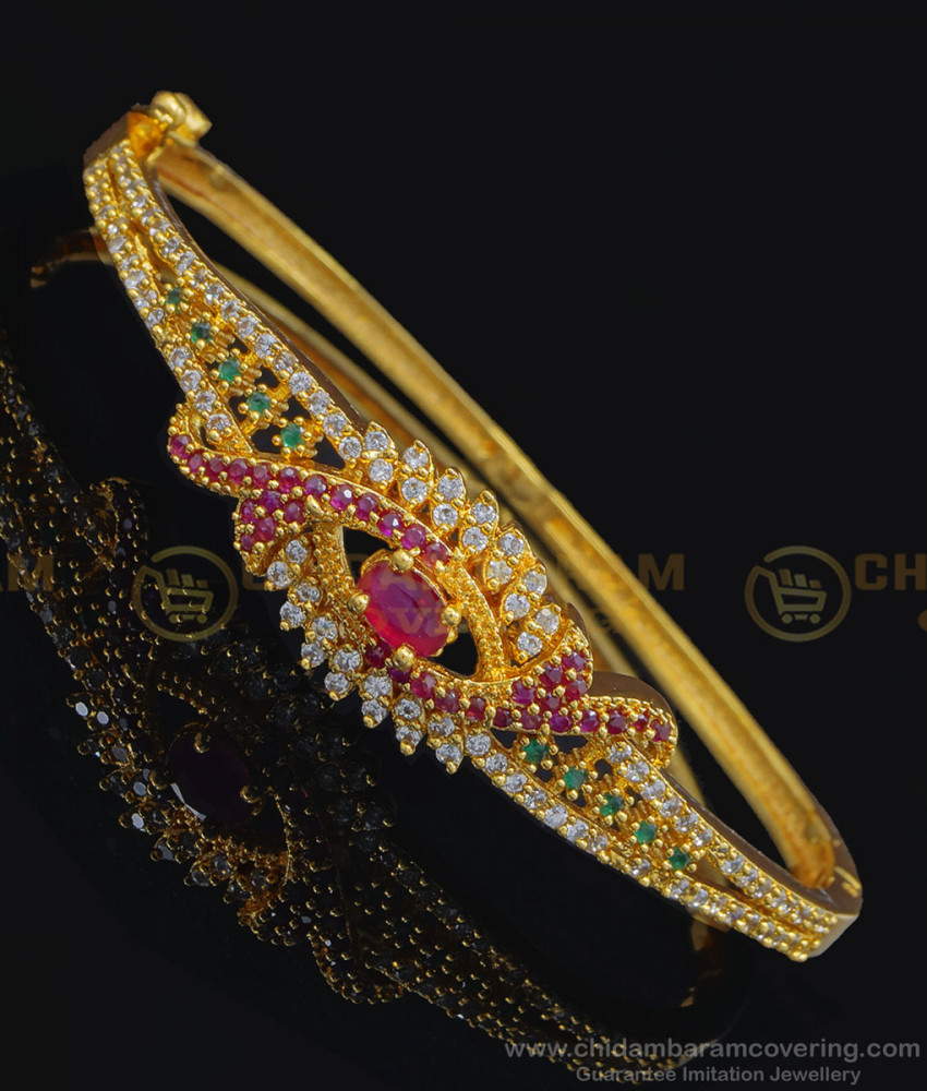 BCT234 - 2.6 Elegant Party Wear American Diamond Multi Stone One Gram Gold Bracelet Online stone bracelet, covering bracelet, one gram gold bracelet, open type bracelet, kada bracelet, kappu bracelet, bangles, adjustable bracelet, 1 gram gold jewellery,