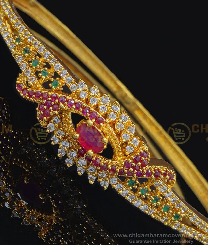 BCT234 - 2.6 Elegant Party Wear American Diamond Multi Stone One Gram Gold Bracelet Online stone bracelet, covering bracelet, one gram gold bracelet, open type bracelet, kada bracelet, kappu bracelet, bangles, adjustable bracelet, 1 gram gold jewellery,