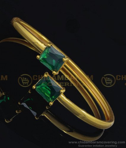 BCT241 - 2.6 Size One Gram Gold Green Color Big Stone Open Type Kappu Bracelet Buy Online