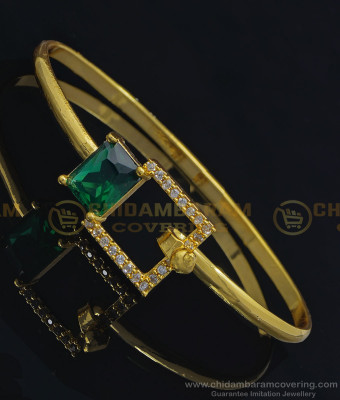 BCT249 - 2.6 Size Elegant Green Stone Gold Kappu Bangles Type Bracelet for Girls