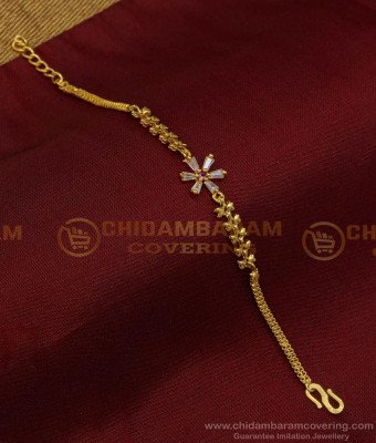 BCT330 - Trendy White and Ruby Stone Flower Model Gold Bracelet Design for Ladies 