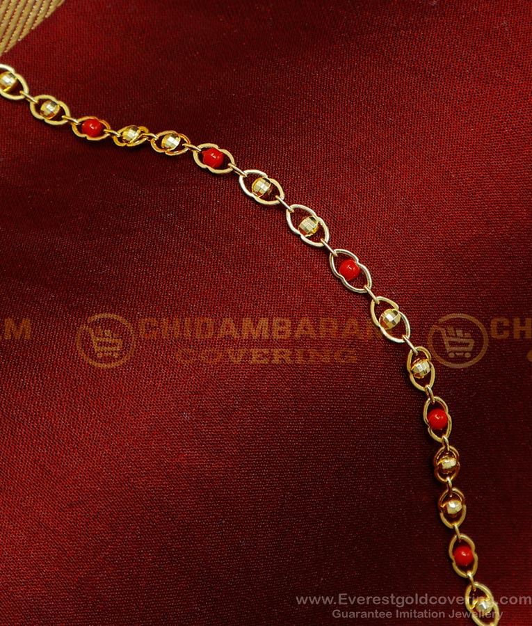 Unique Gold Look Red Coral Daily Use 1 Gram Gold Bracelet bracelet designs, bracelet for women, gold plated bracelet for women, one gram gold bracelet, bracelets for ladies