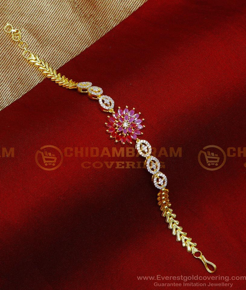 Elegant Ruby White Stone 2 Gram Gold Bracelet for Ladies Bracelet, bracelet for women, bracelet for men, bracelet women gold, bracelet of gold, bracelet mehndi design, bracelet new design gold, bracelet for women gold designs, 2 gram gold bracelet for ladies, 2 gram gold jewellery, 2 gram gold jewellery with price