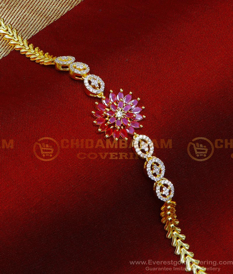 Elegant Ruby White Stone 2 Gram Gold Bracelet for Ladies Bracelet, bracelet for women, bracelet for men, bracelet women gold, bracelet of gold, bracelet mehndi design, bracelet new design gold, bracelet for women gold designs, 2 gram gold bracelet for ladies, 2 gram gold jewellery, 2 gram gold jewellery with price