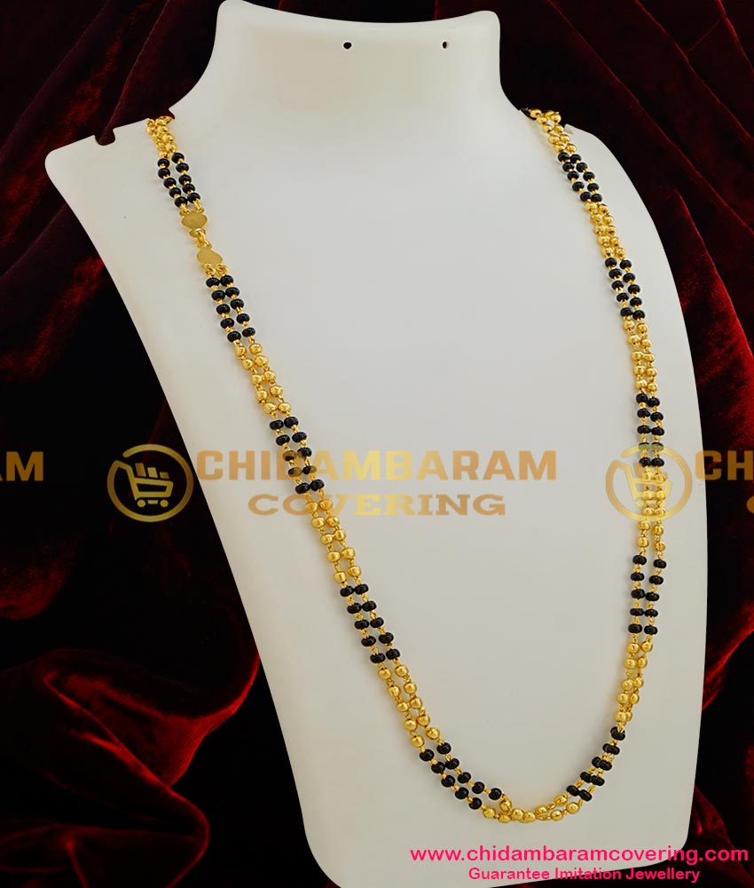 CHN007-LG - 30 inches Gold Plated Two Line Mangalsutra Chain (Karugamani Chain)