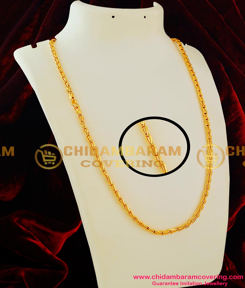 CHN014 - Gold Like Interlocked Spring Design Long Chain Fashion Jewellery Online