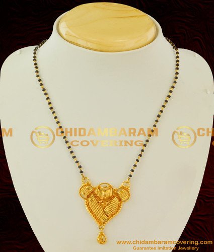 CHN028 - Short Chain Mangalsutra Design Black Crystal Karishma Chain with Plain Pendant
