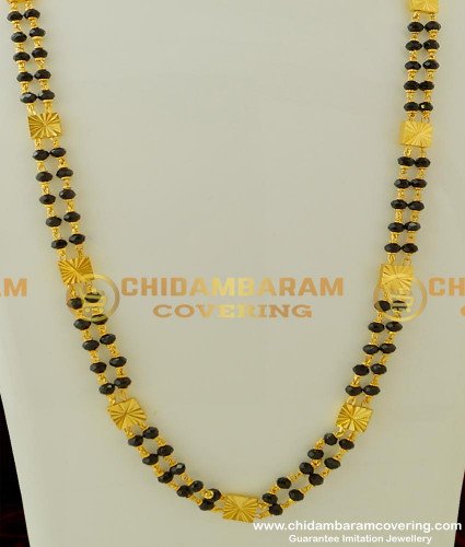CHN069-LG - 30 Inches Long Designer Double Line Gold Black Crystal Chain Black Beads Two Line Chain Online