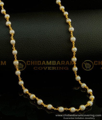 CHN139 - One Gram Gold Pearl Mala Indian Imitation Jewellery Pearl Chain Online