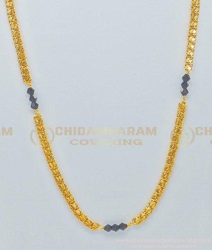 CHN170 - 1 Gram Gold Muslim Karukamani | Mangalsutra Single Line Heartin Chain with Black Crystal Chain Online