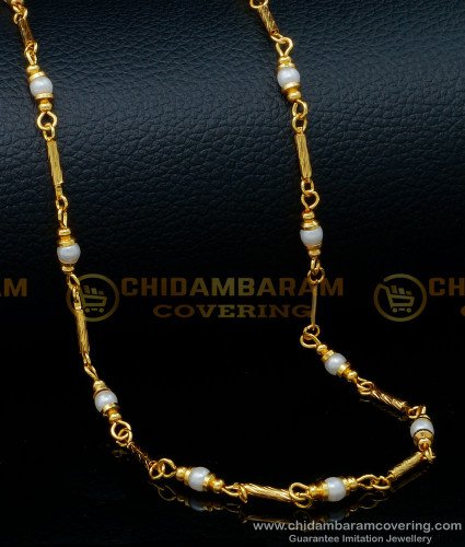 CHN244 - 30 Inches New Model Pearl Mala Gold Plated Chain Designs Online
