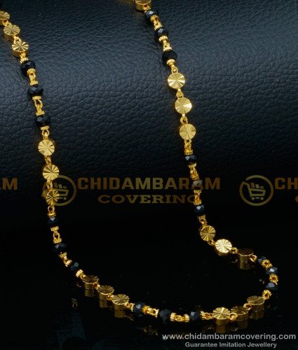 CHN260 - New Model Gold Beads with Black Crystal Long Chain Online