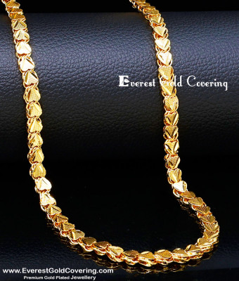 CHN395-XLG - 36 Inches Long Thick Heart Design 24k Gold Plated Chain Online
