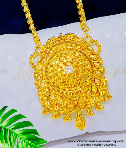 DCHN173 - Latest Gold Pattern White Stone Gold Covering Dollar Chain for Women