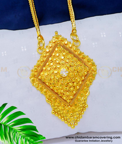 DCHN158 - Real Gold Design White Stone Dollar One Gram Gold Bridal Wear Locket Chain