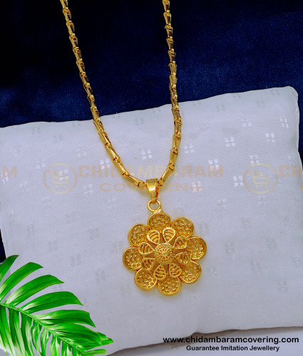 DCHN189 - Cute Flower Design Pendant with Long Wheat Chain Design for Daily Use 