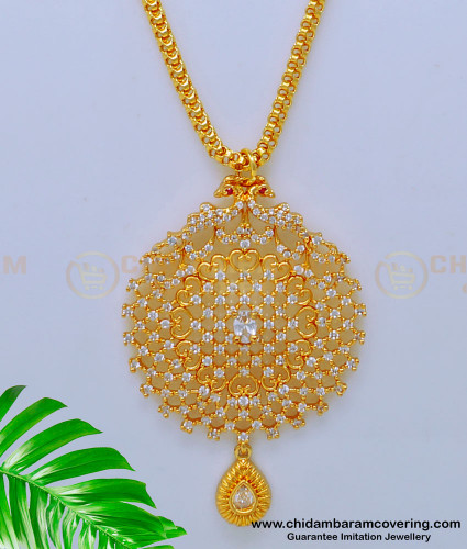 DCHN213 - Elegant White Stone Peacock Gold Dollar Chain Designs for Female