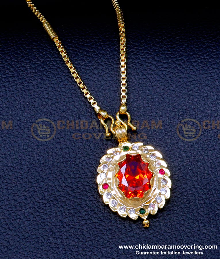 Traditional Gold Stone Locket Chain Impon Jewellery Online India Thai mahal pendant, Gold impon jewellery online, Impon jewellery online india, chain design for women, gold chain design, dollar chain for ladies,