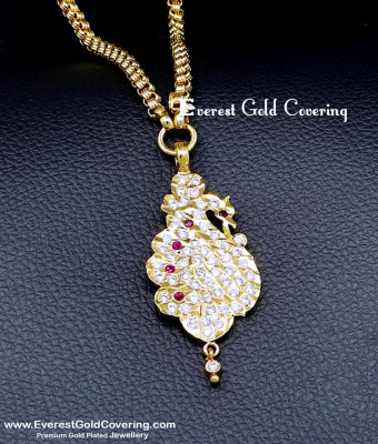DLR333 - Cute Ruby White Stone Small Peacock Dollar Chain Model