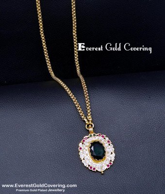 DLR334 - Traditional Long Chain with Emerald Stone Dollar Design