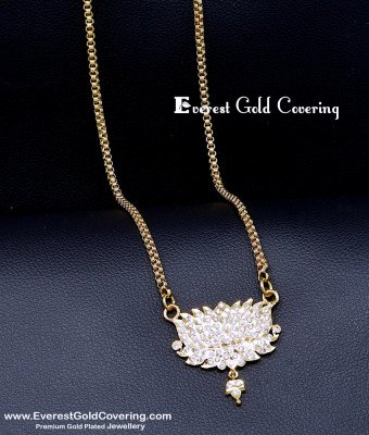 DLR336 - Five Metal White Stone Lotus Design Pendant with Chain