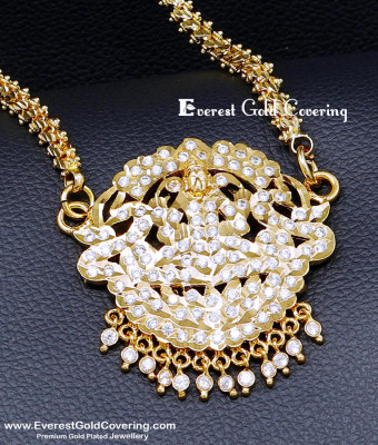 DLR339 - Impon 5 Metal Jewellery White Stone Lakshmi Pendant Chain