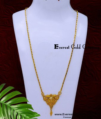 DCHN317 - Simple Gold Design Long Chain with Pendant for Saree