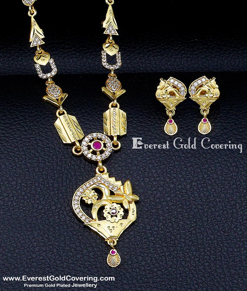 Elegant White and Ruby Stone Long Haram Type Pendant Set pendant set for women