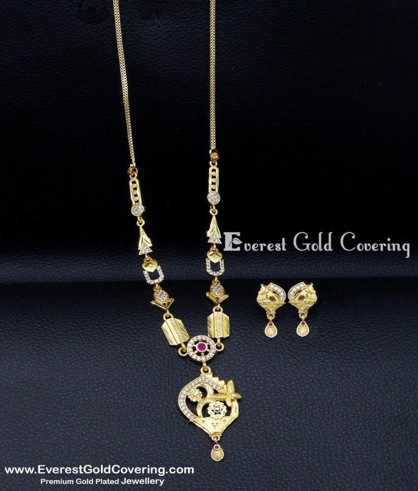 Elegant White and Ruby Stone Long Haram Type Pendant Set pendant set for women