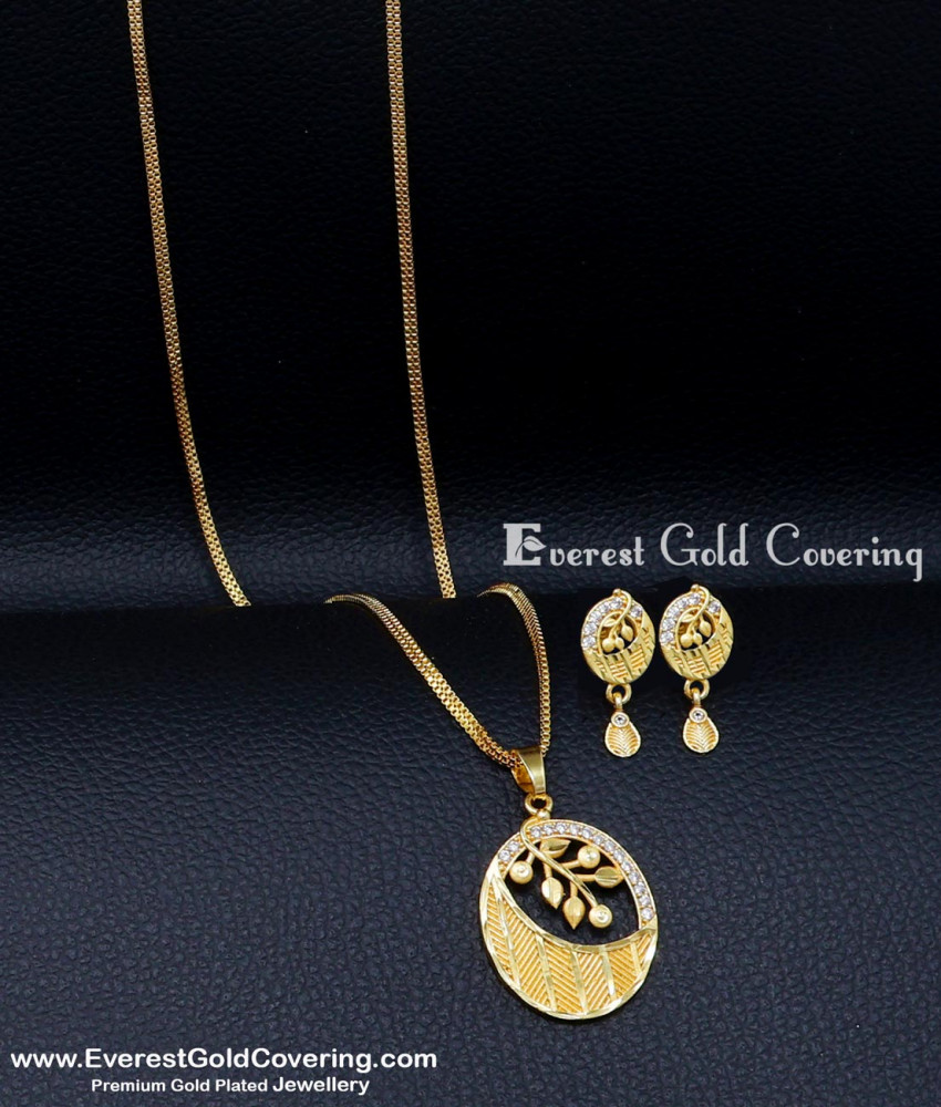 Latest Leaf Design Long Chain Modern Gold Pendant Set pendant set with earrings