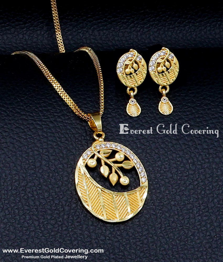 Latest Leaf Design Long Chain Modern Gold Pendant Set pendant set with earrings