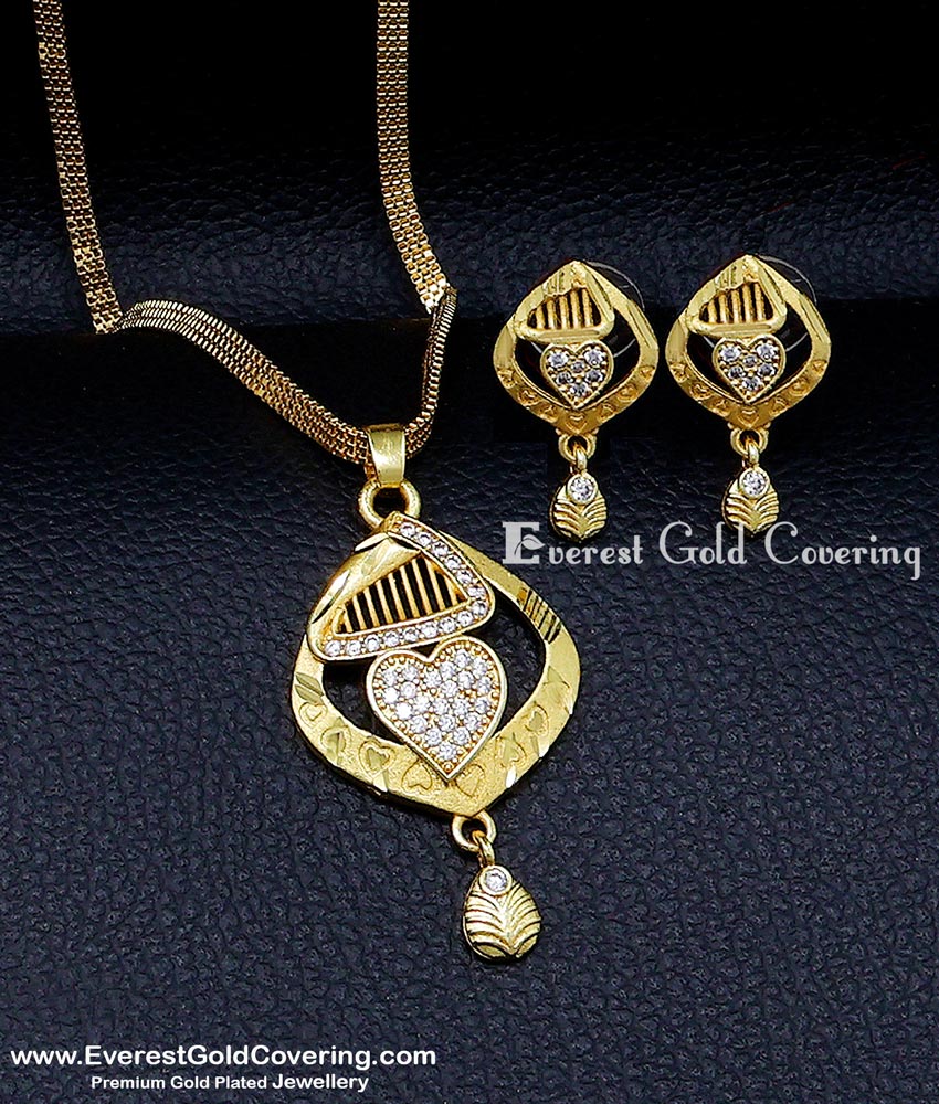New Model Artificial Diamond Pendant Set with Earrings stylish gold pendant set