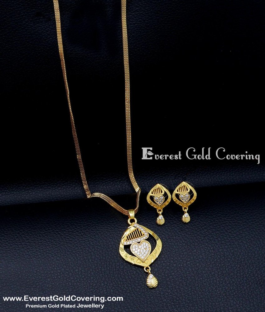 New Model Artificial Diamond Pendant Set with Earrings stylish gold pendant set