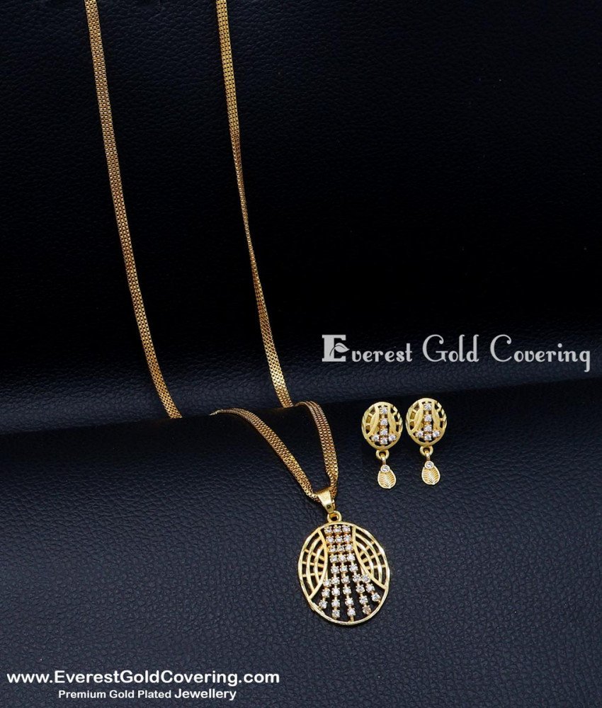 Unique Light Weight Daily Wear Ad Stone Gold Pendant Set Stylish Pendant and Earrings Set for Women