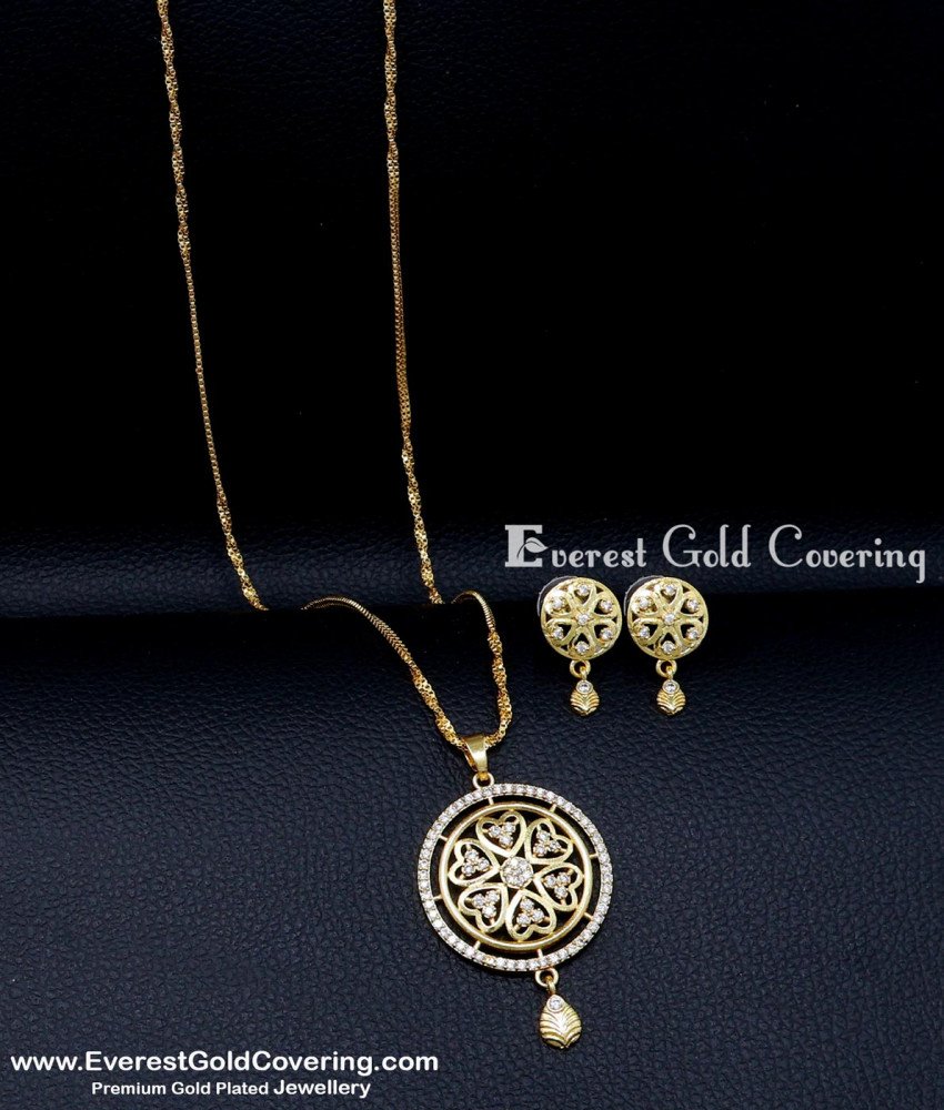 Elegant American Diamond Daily Wear Pendant Set Online Stylish Pendant and Earrings Set for Women