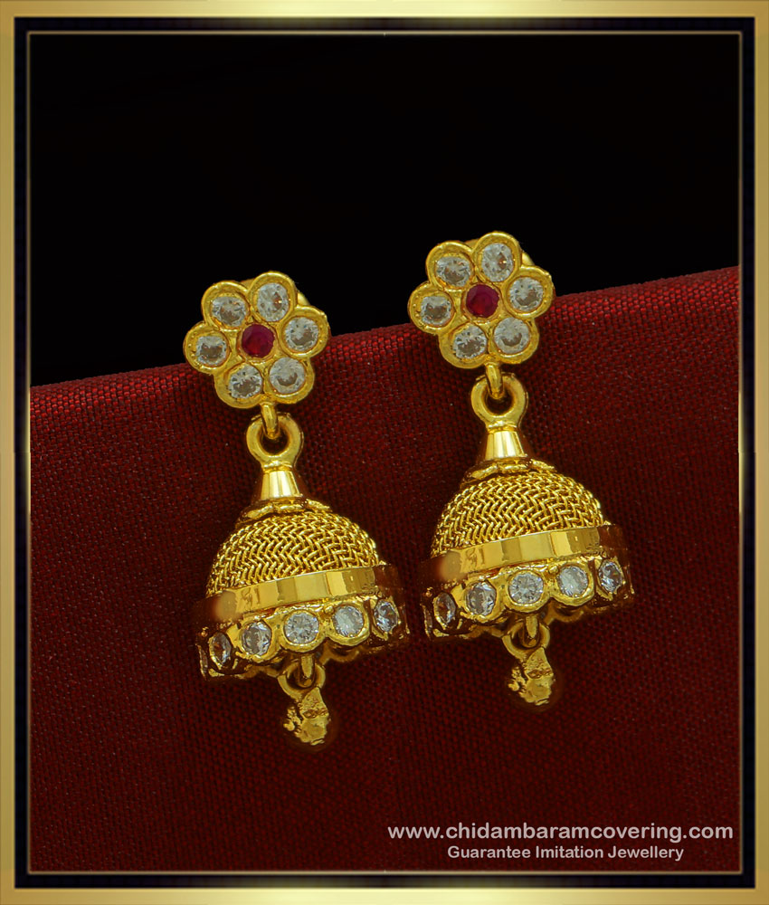 ERG1018 - Five Metal Latest Jhumkas Design First Quality Stone Impon Jimiki for Girls one gram gold impon jimiki, jhumkas with price,