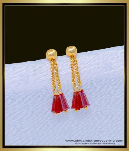 ERG1071 - Elegant Red Crystal 2 Line Chain Type Hanging Crystal Earring Buy Online 