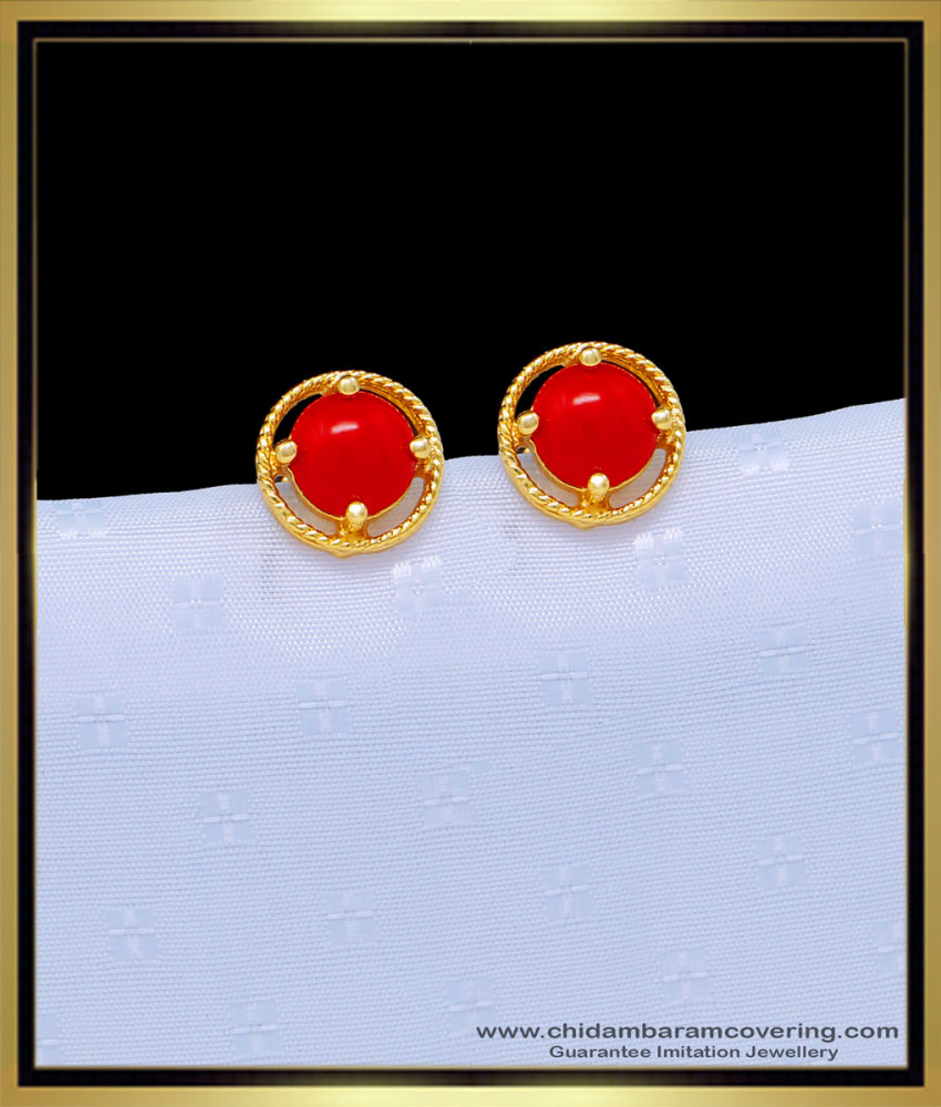 one gram gold jewellery, 1 gram gold jewelry, gold plated jewellery, stud earrings, red coral earrings gold, guaranteed earrings, chidambaram covering.com,  